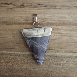 Natural Purple Amethyst Crystal Pendant Triangle Silvertone Metal Handcrafted